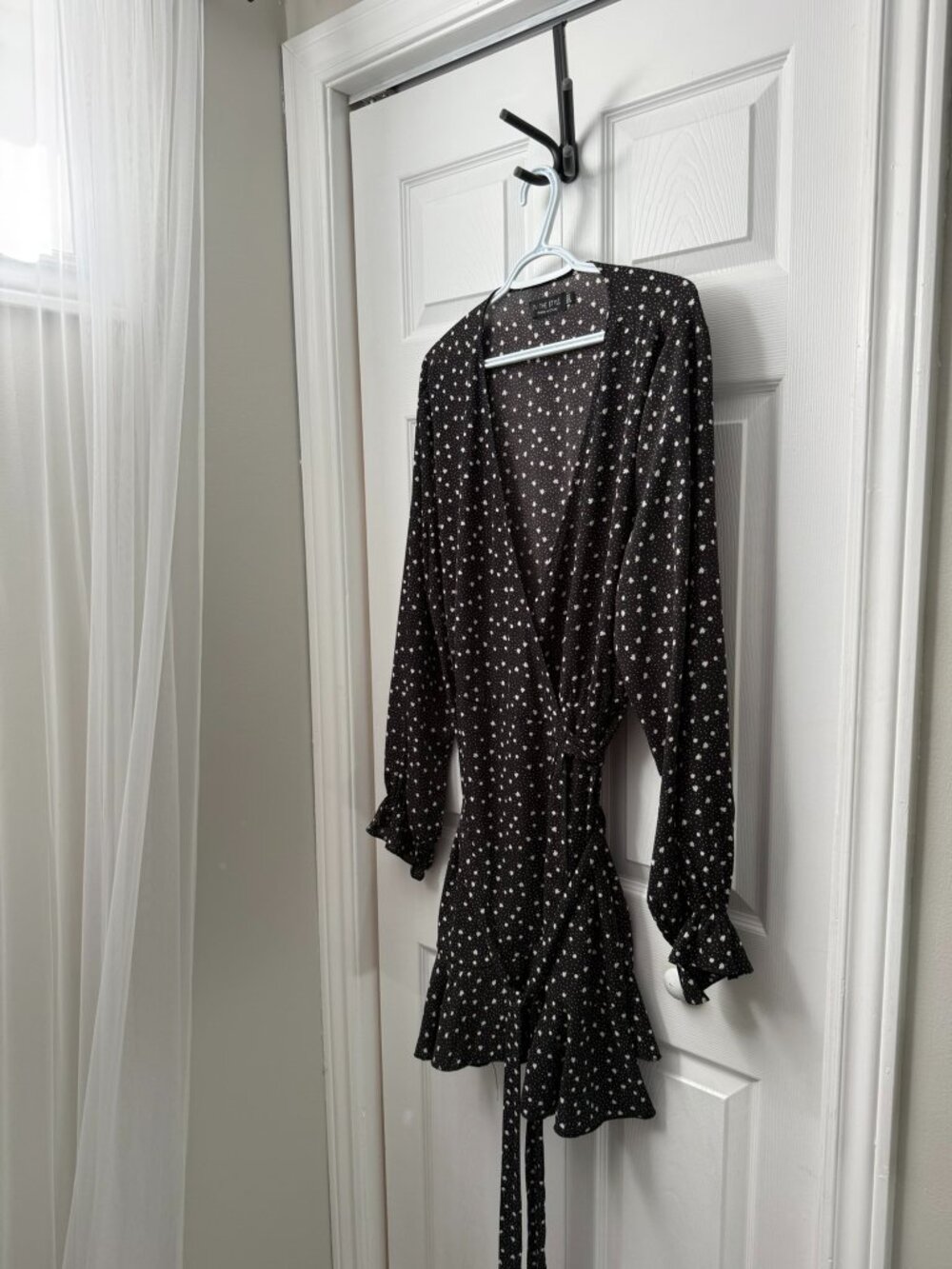 Black Polka Dot Wrap Mini Dress